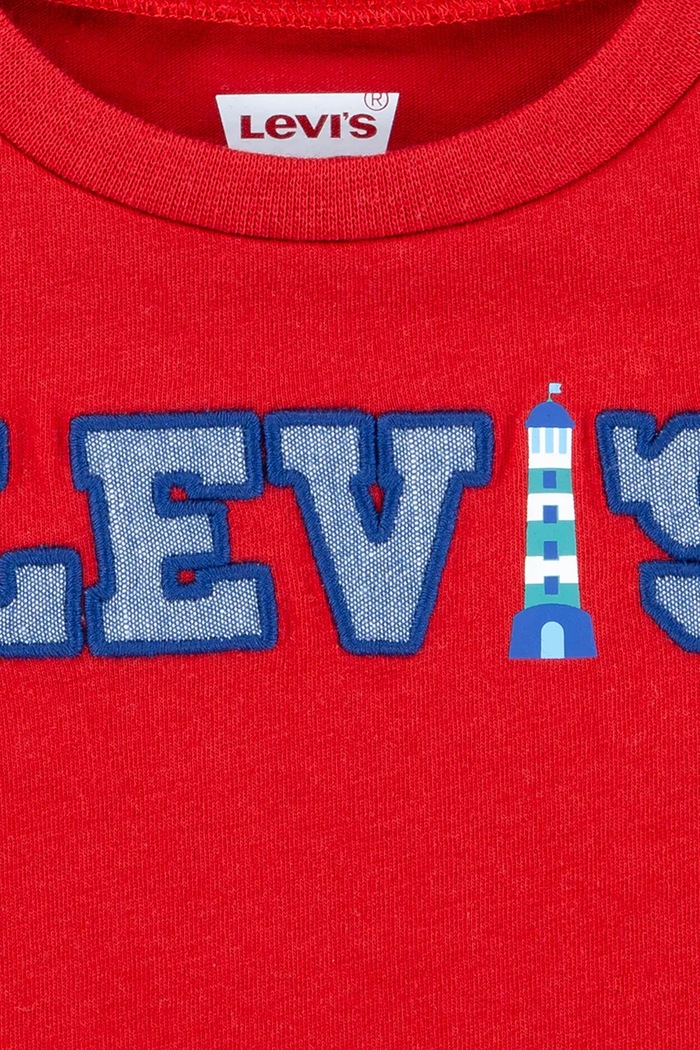 Αγορίστικα Μωρό βαμβακερό μπλουζάκι Levi's LOGO CHAMBRAY APPLIQUE TEE 6EM317 κόκκινο