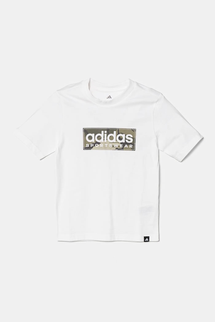 Παιδικό βαμβακερό μπλουζάκι adidas στάμπα λευκό JX6871