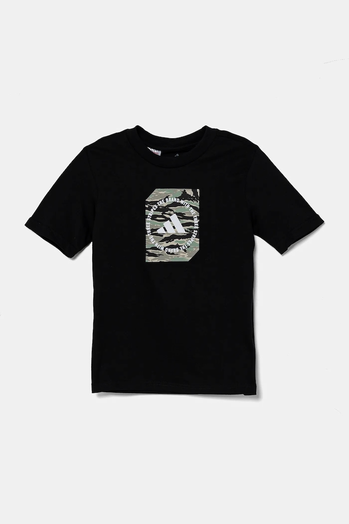 adidas t-shirt bawełniany dziecięcy JM8234 czarny SS25