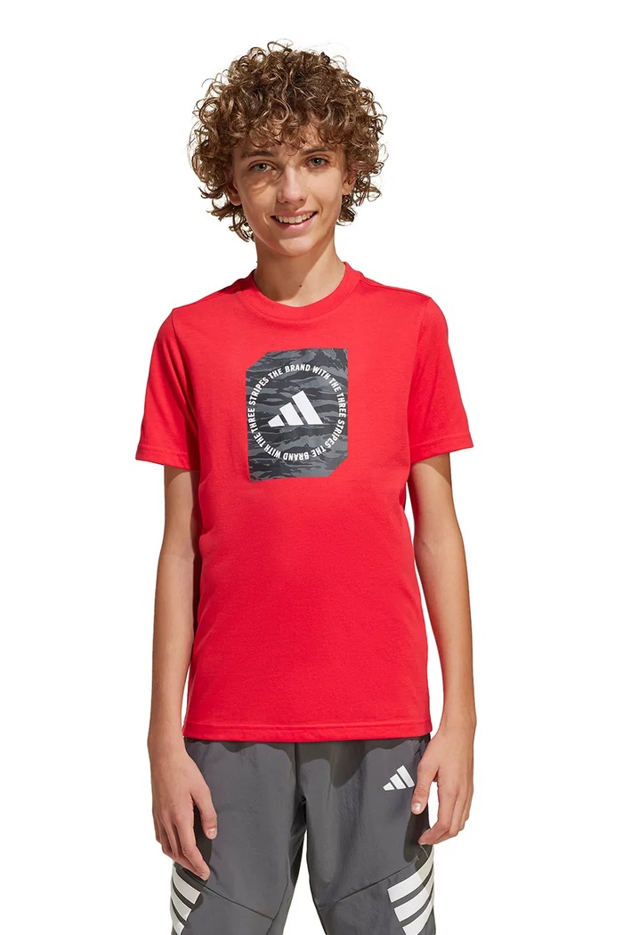 adidas t-shirt bawełniany dziecięcy nadruk czerwony JM8233