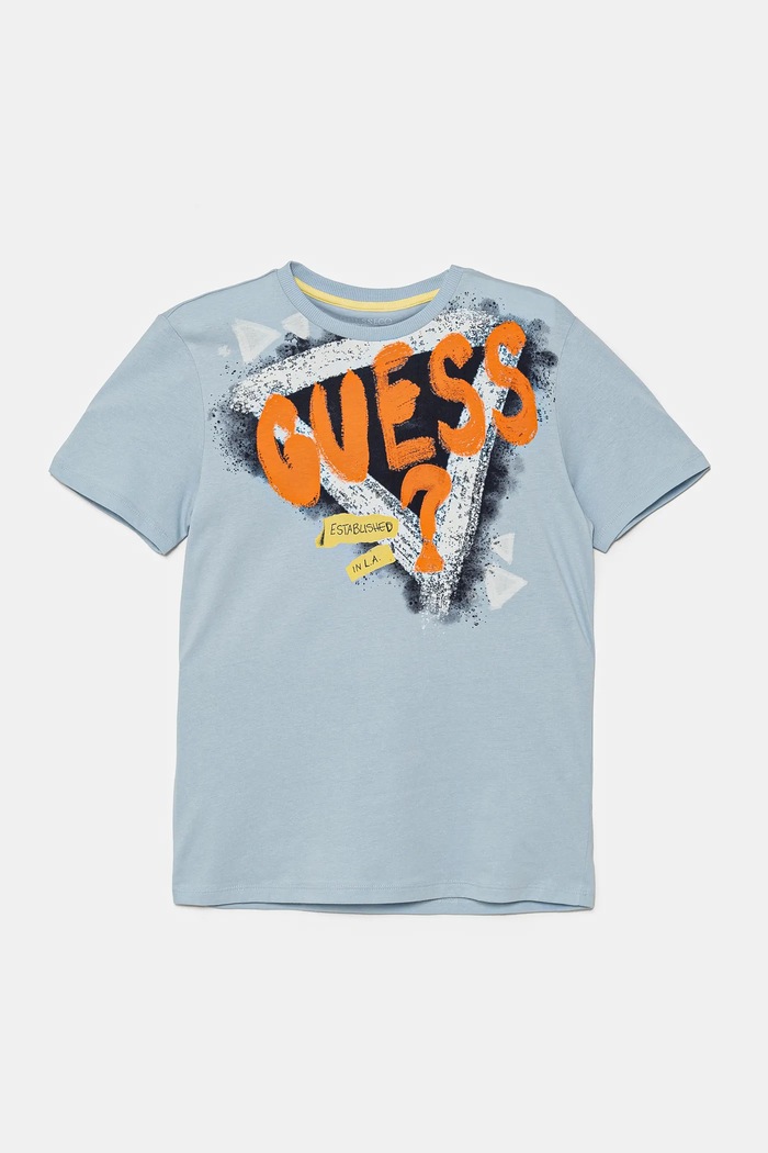 Παιδικό βαμβακερό μπλουζάκι Guess στάμπα μπλε L5GI00.K8HM4.PPYA