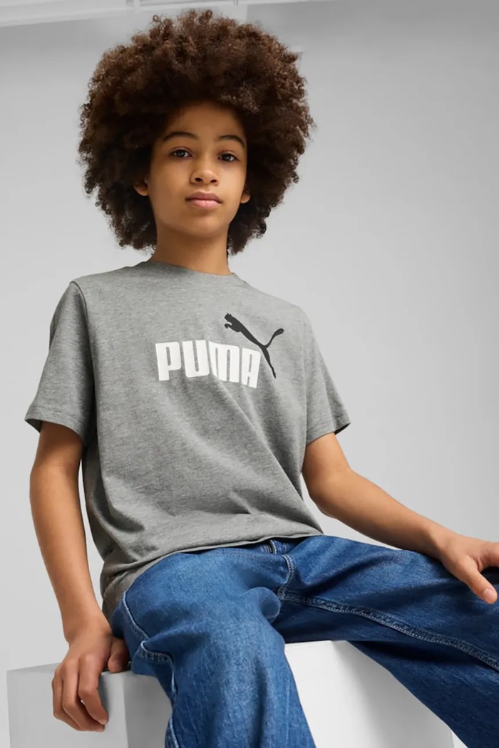 Otroška bombažna kratka majica Puma ESS 2 COLOR No.1 Logo Tee Okrogel siva 685778