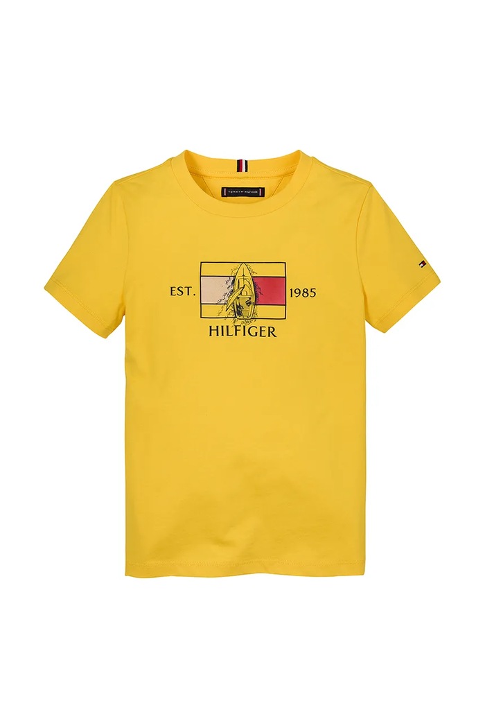 Tommy Hilfiger T-shirt bawełniany dziecięcy KB0KB09530.98.122.PPYA żółty SS25