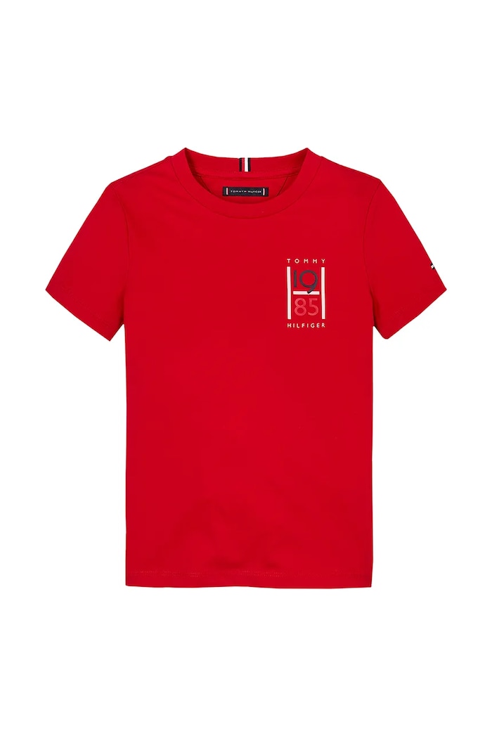 Παιδικό βαμβακερό μπλουζάκι Tommy Hilfiger KB0KB09536.128.176.PPYA κόκκινο SS25