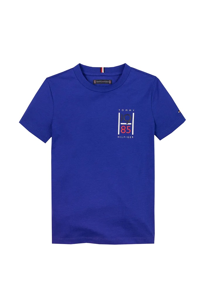 Παιδικό βαμβακερό μπλουζάκι Tommy Hilfiger KB0KB09536.128.176.PPYA μωβ SS25