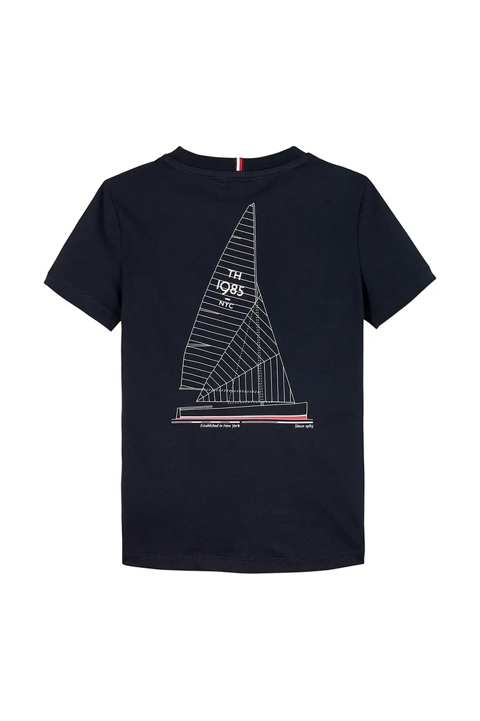 Παιδικό βαμβακερό μπλουζάκι Tommy Hilfiger KB0KB09537.128.176.PPYA σκούρο μπλε SS25