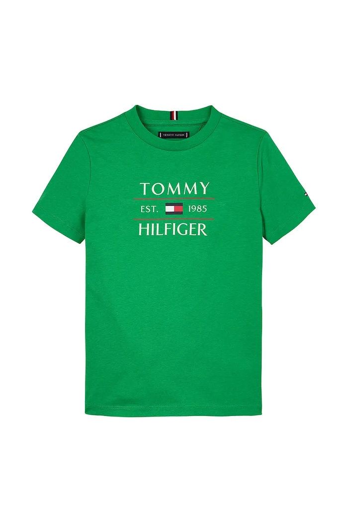 Tommy Hilfiger Παιδικό βαμβακερό μπλουζάκι Tommy Hilfiger KB0KB09538.128.176.PPYA πράσινο SS25