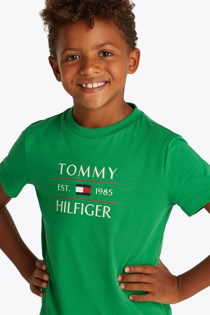 Παιδικό βαμβακερό μπλουζάκι Tommy Hilfiger Tommy Hilfiger πράσινο KB0KB09538.128.176.PPYA