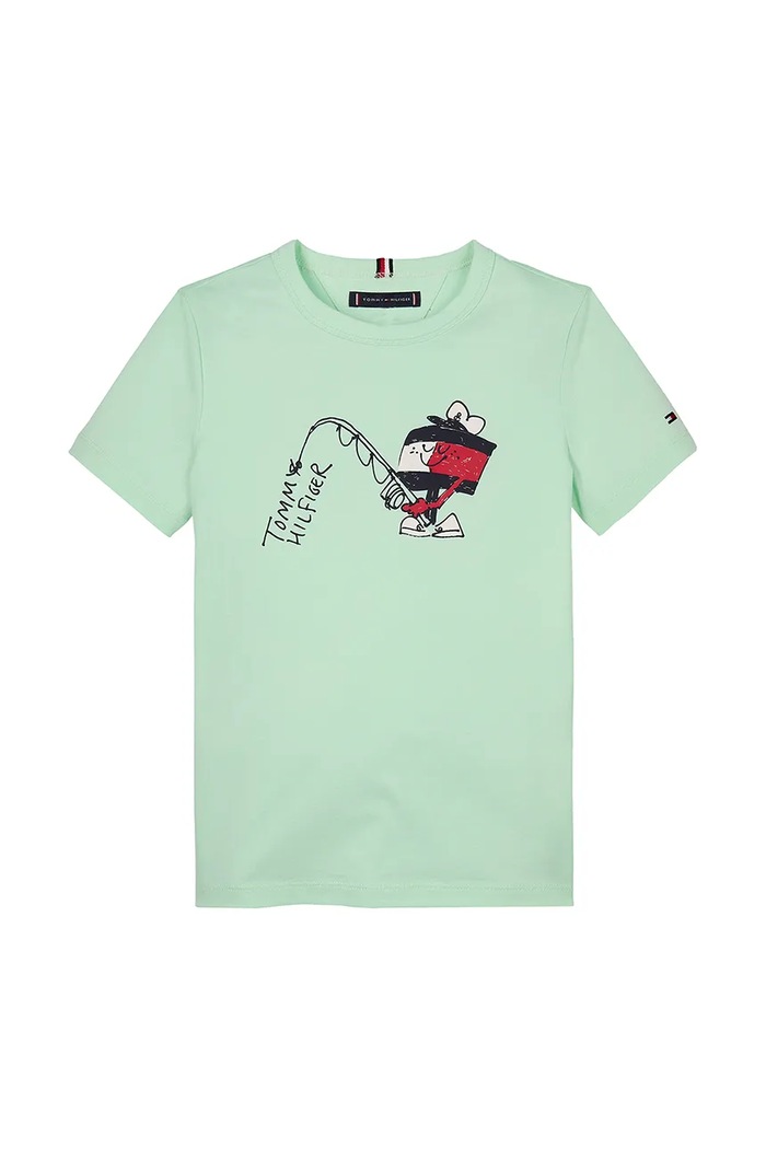 Tommy Hilfiger t-shirt bawełniany dziecięcy KB0KB09648.74.122.PPYA zielony SS25