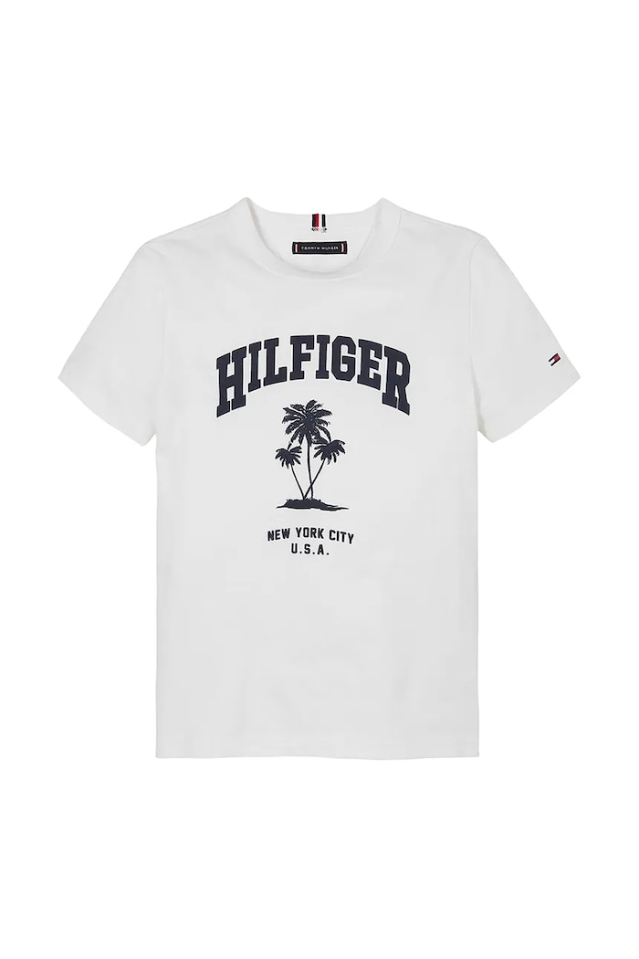 Dětské bavlněné tričko Tommy Hilfiger KB0KB09649.128.176.PPYA bílá SS25