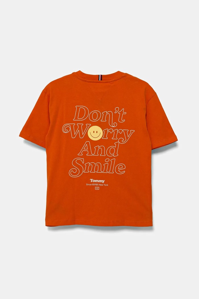 Tommy Hilfiger t-shirt bawełniany dziecięcy KB0KB09650.128.176.PPYA pomarańczowy SS25