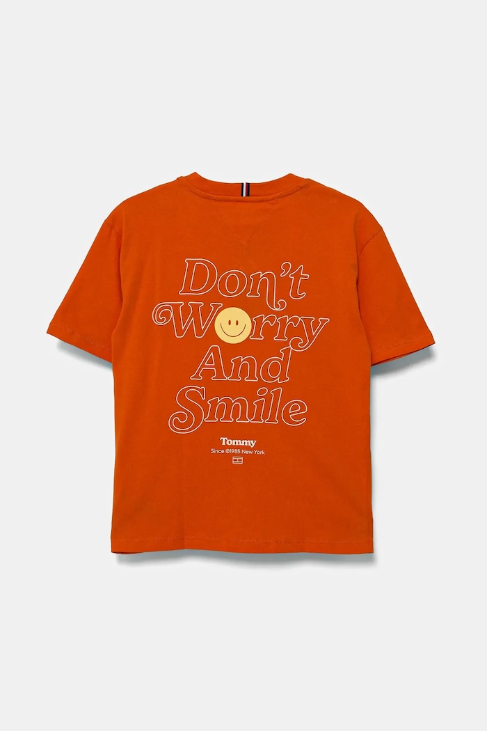 Tommy Hilfiger t-shirt bawełniany dziecięcy KB0KB09650.128.176.PPYA pomarańczowy SS25
