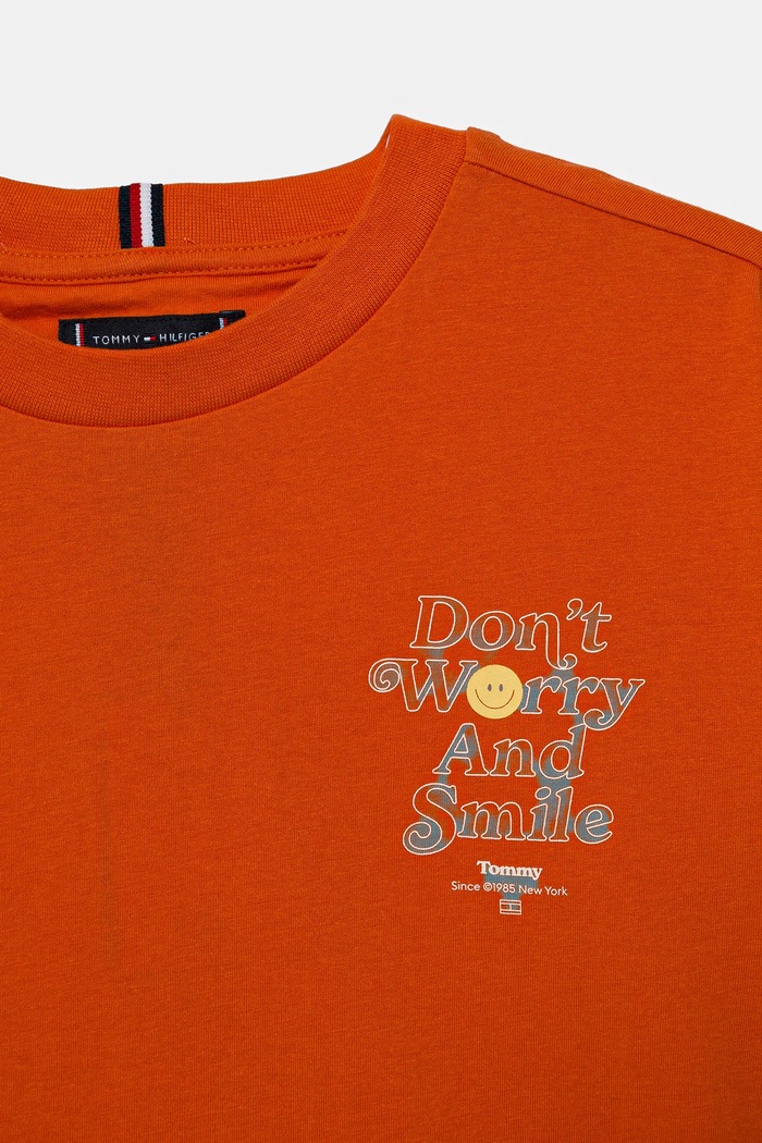 Chłopiec Tommy Hilfiger t-shirt bawełniany dziecięcy KB0KB09650.128.176.PPYA pomarańczowy