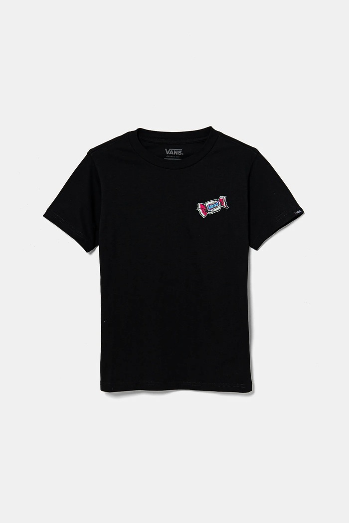 Vans t-shirt bawełniany dziecięcy Stuck On nadruk czarny VN000MMKBLK1