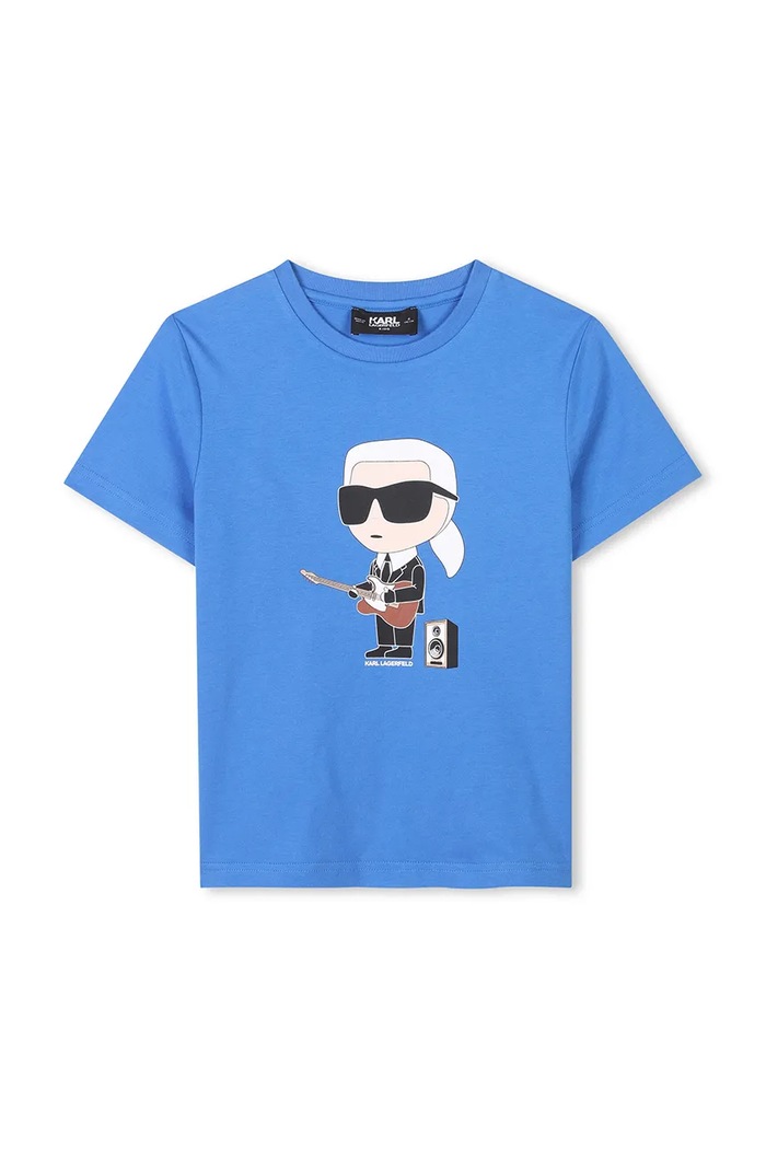 Παιδικό βαμβακερό μπλουζάκι Karl Lagerfeld στάμπα μπλε Z30438.86.108