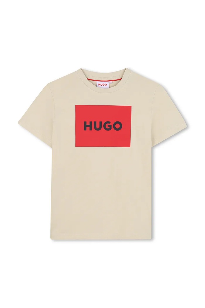 Dětské bavlněné tričko HUGO kulatý béžová G00334.114.150