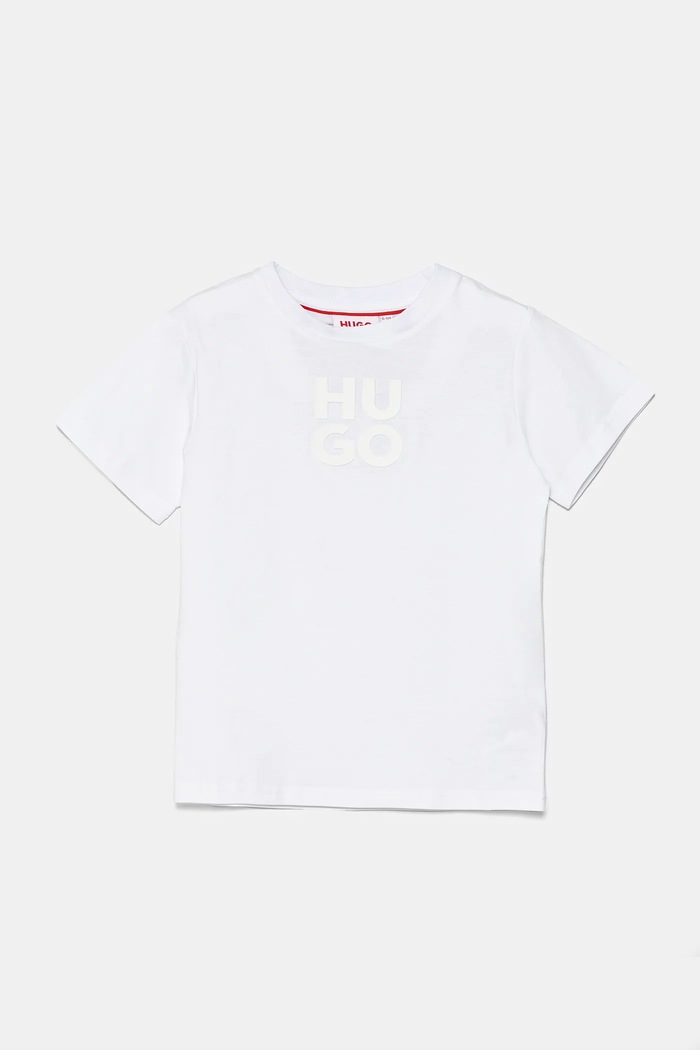HUGO t-shirt bawełniany dziecięcy nadruk biały G00335.162.174