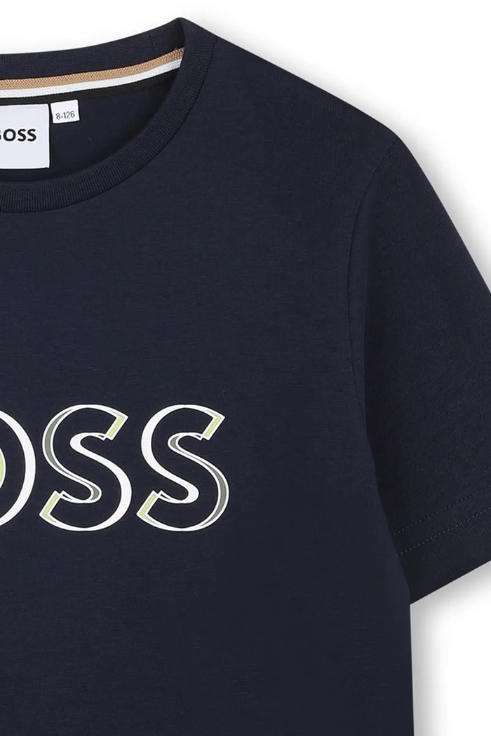 Chlapec Detské bavlnené tričko BOSS J52034.162.174 tmavomodrá