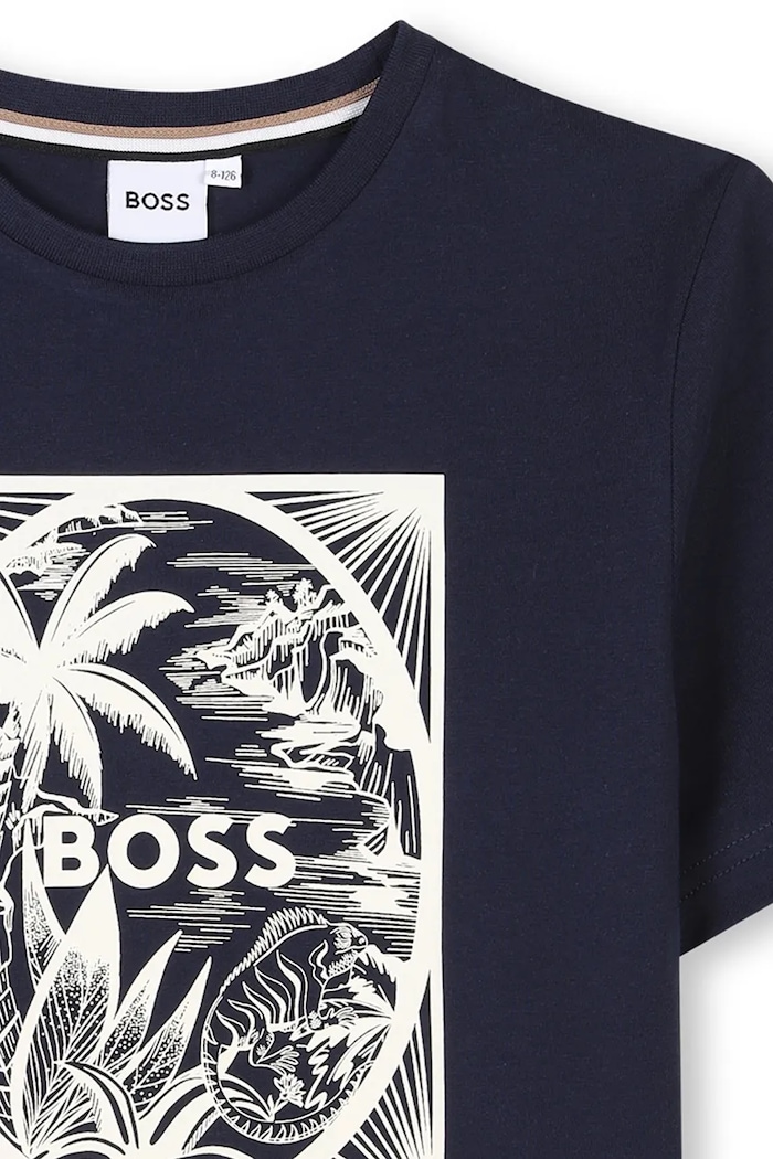 Dječaci Dječja pamučna majica kratkih rukava BOSS J52050.162.174 mornarsko plava