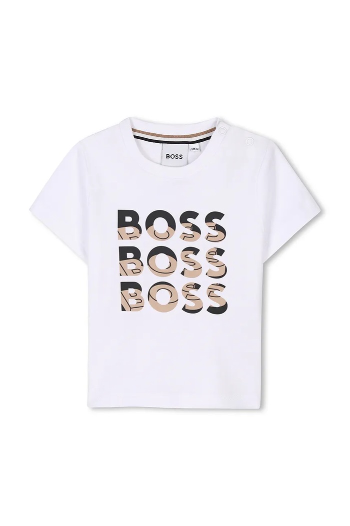 Pamučna majica kratkih rukava za bebe BOSS print bijela J52113.86.94