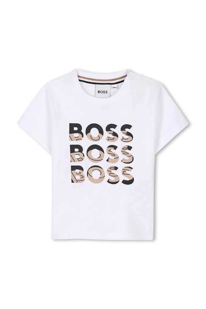 Pamučna majica kratkih rukava za bebe BOSS print bijela J52113.86.94