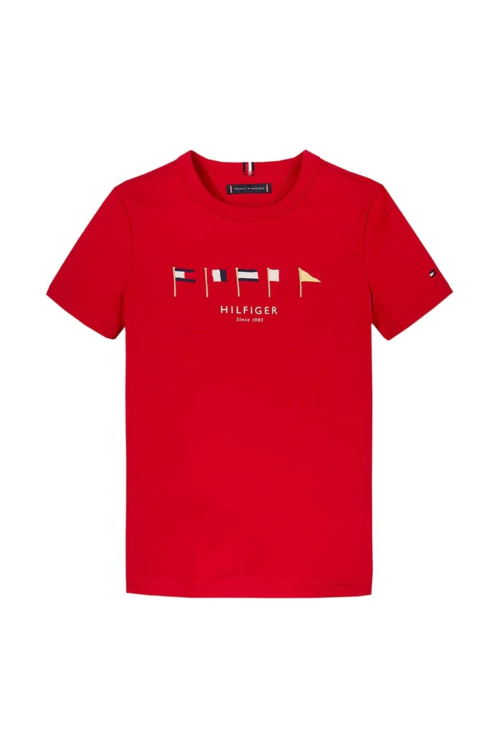 Detské bavlnené tričko Tommy Hilfiger KB0KB09532.116.122.PPYA červená SS25