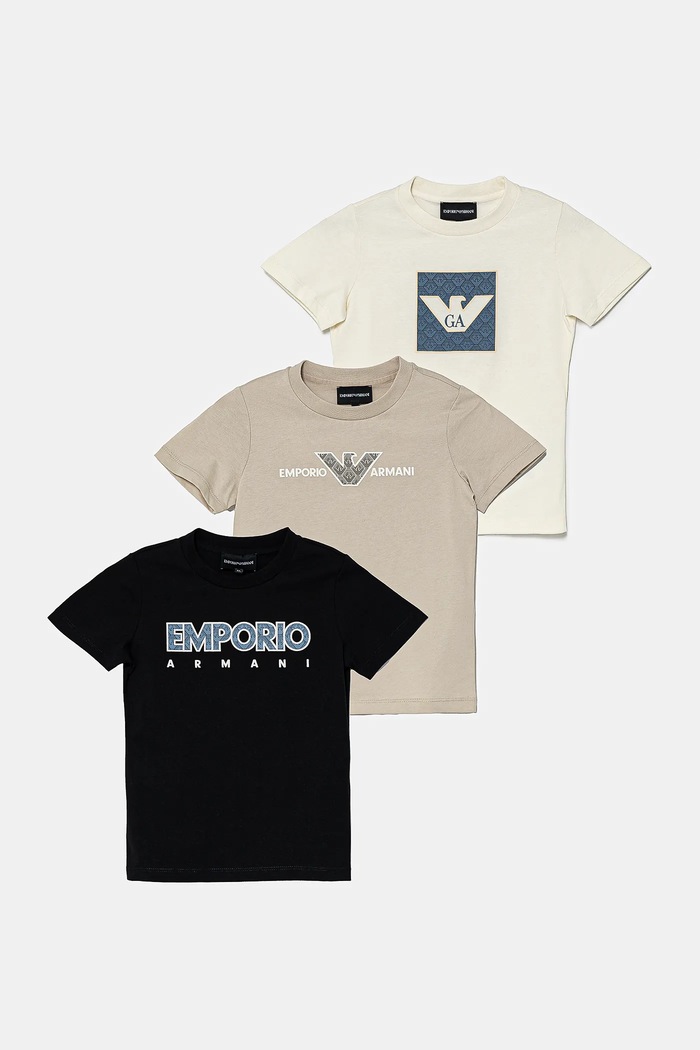 Emporio Armani t-shirt bawełniany dziecięcy 3-pack nadruk beżowy EB000320.AF13913