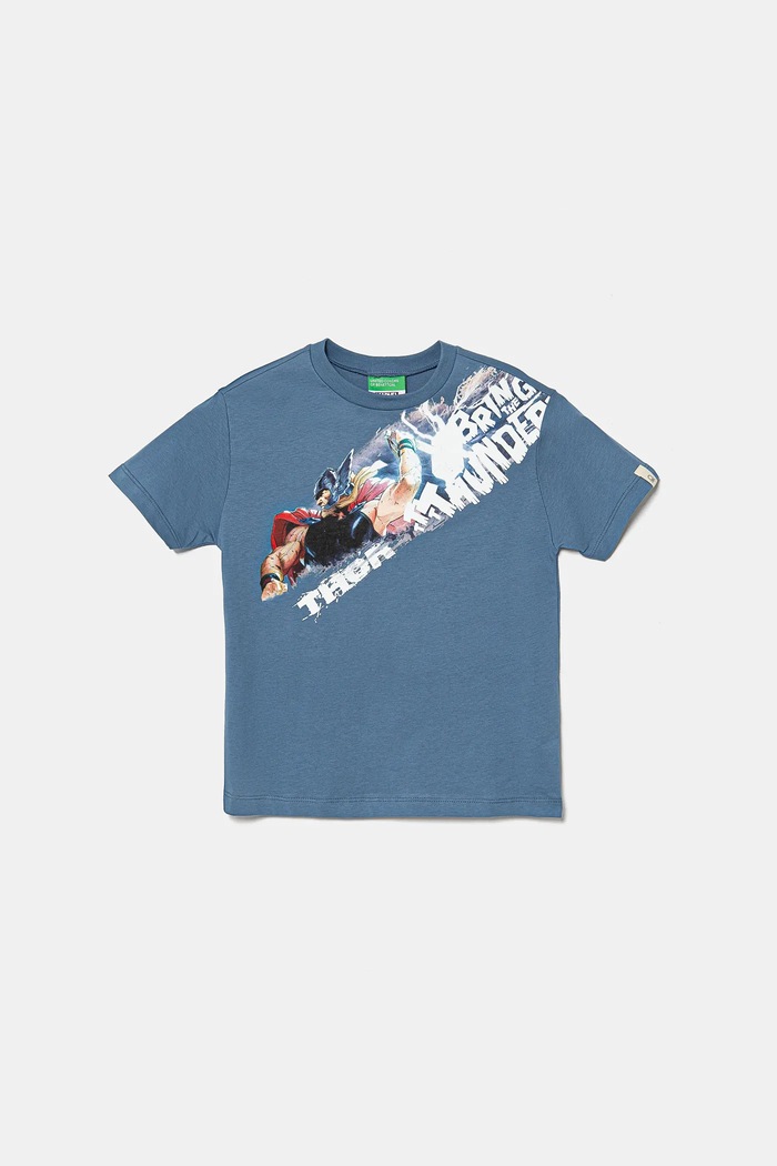 Dětské bavlněné tričko United Colors of Benetton x Marvel kulatý modrá 35RYC10N9.G.Seasonal