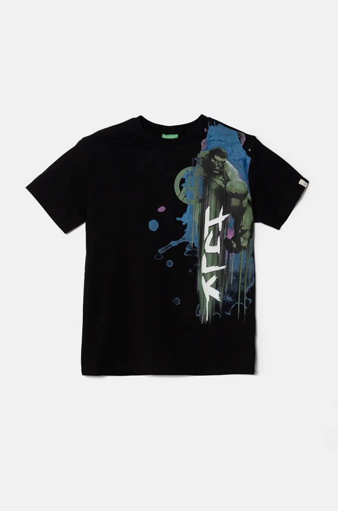 United Colors of Benetton t-shirt bawełniany dziecięcy x Marvel nadruk czarny 35RYC10N9.G.Seasonal