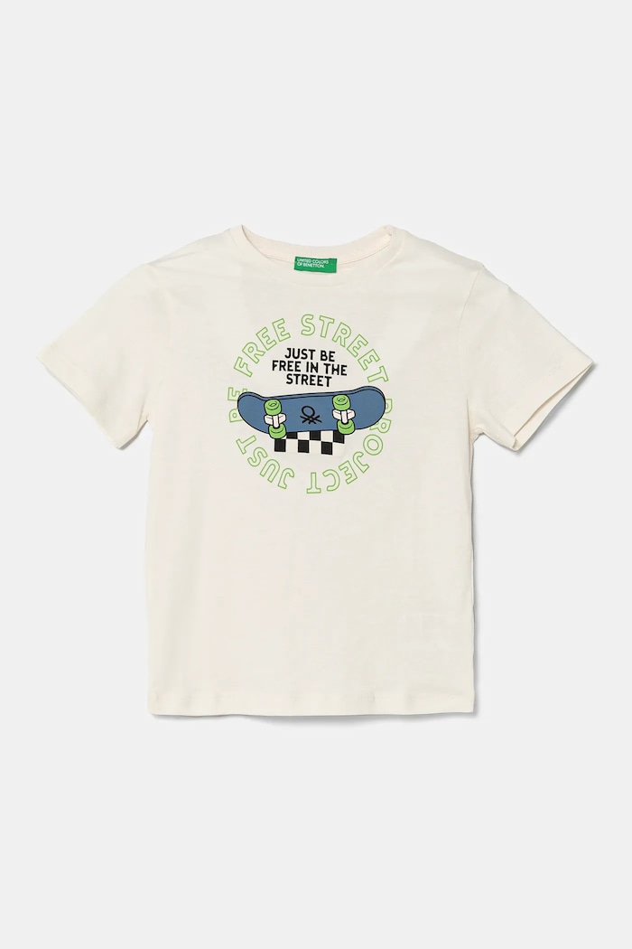 Dětské bavlněné tričko United Colors of Benetton kulatý béžová 3I1XG10IJ.P.Seasonal