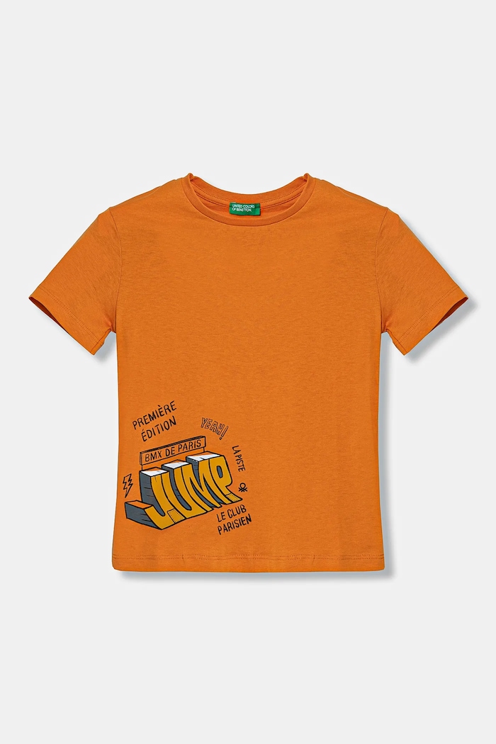 United Colors of Benetton t-shirt bawełniany dziecięcy nadruk pomarańczowy 3I1XG10IJ.P.Seasonal