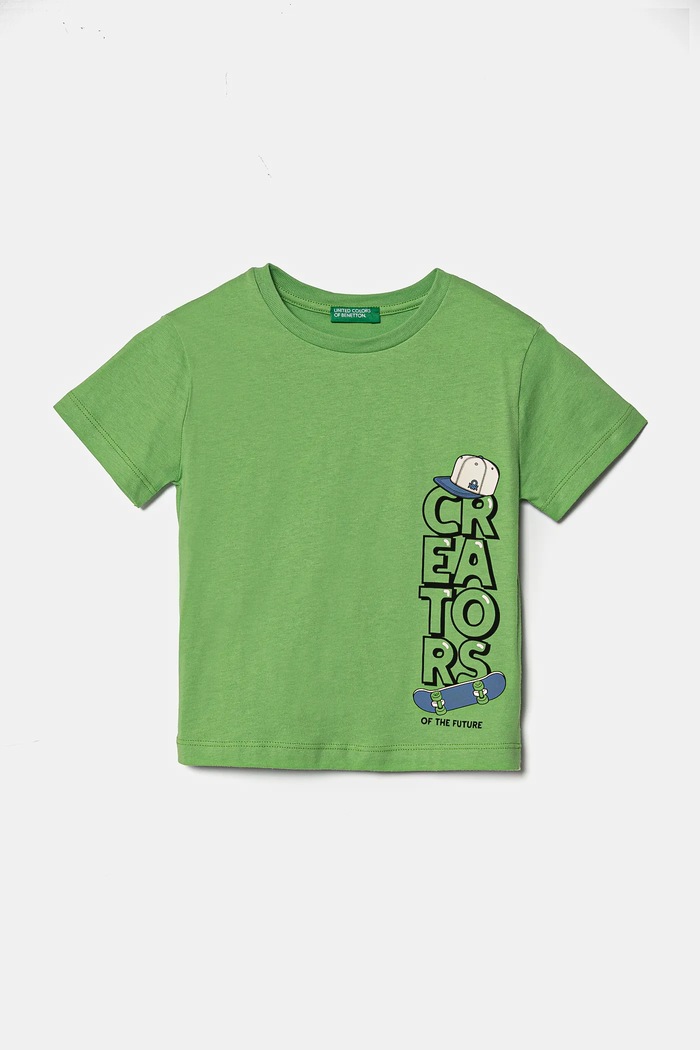 United Colors of Benetton t-shirt bawełniany dziecięcy nadruk zielony 3I1XG10IJ.P.Seasonal