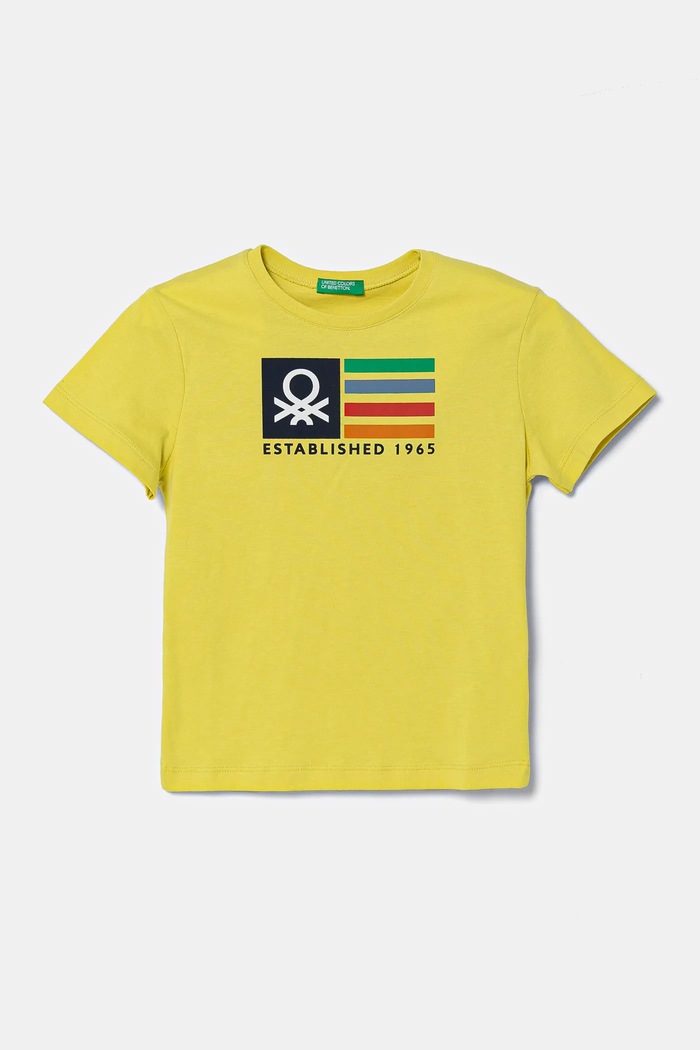 United Colors of Benetton t-shirt bawełniany dziecięcy nadruk żółty 3I1XG10HT.P.Seasonal