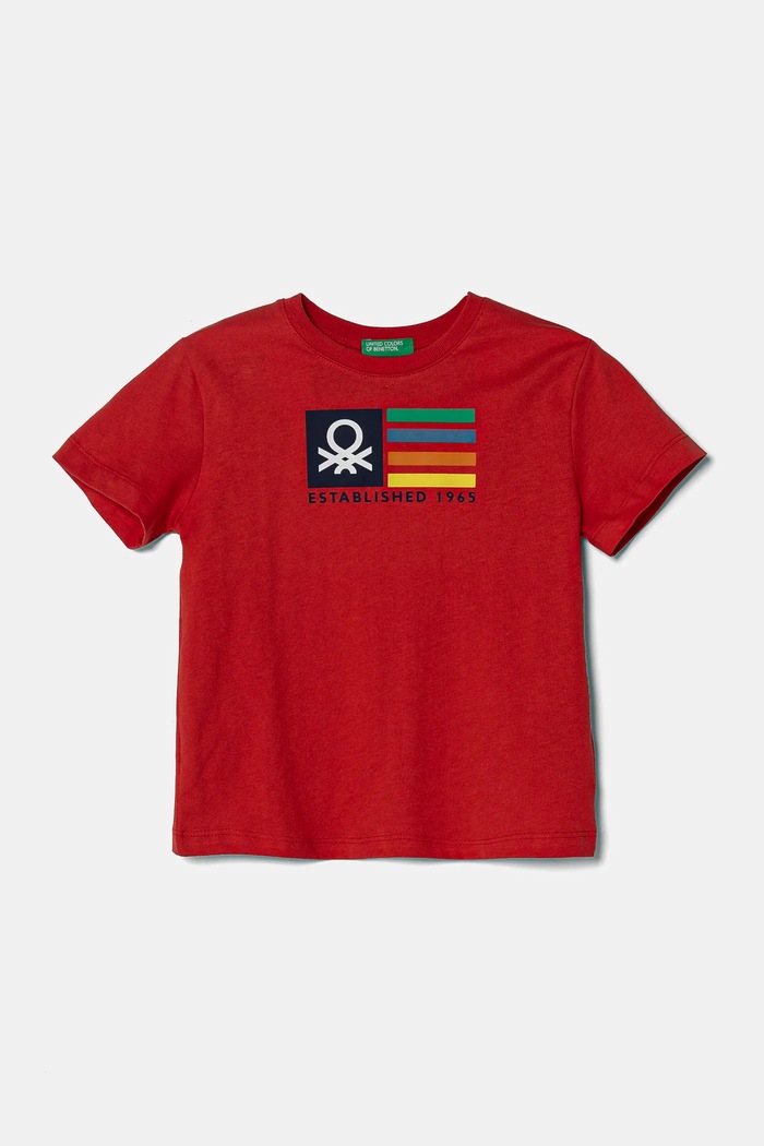 United Colors of Benetton t-shirt bawełniany dziecięcy nadruk czerwony 3I1XG10HT.P.Seasonal