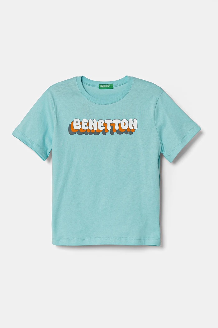 United Colors of Benetton t-shirt bawełniany dziecięcy nadruk turkusowy 3I1XG10HT.P.Seasonal