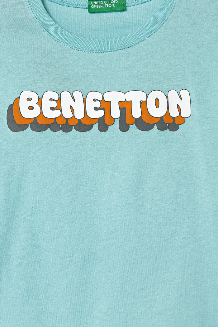Chłopiec United Colors of Benetton t-shirt bawełniany dziecięcy 3I1XG10HT.P.Seasonal turkusowy