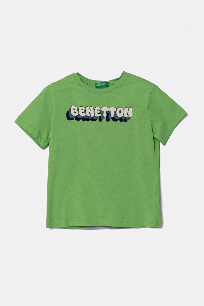 United Colors of Benetton t-shirt bawełniany dziecięcy nadruk zielony 3I1XG10HT.P.Seasonal
