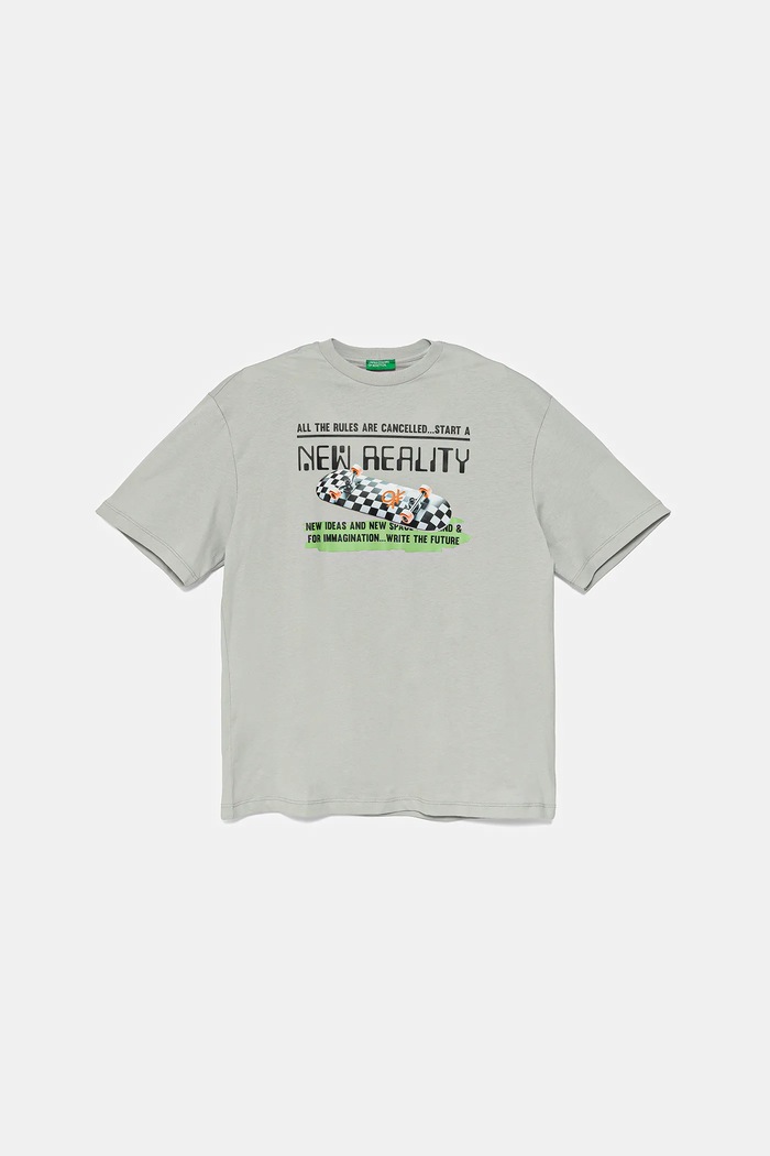 Dječja pamučna majica kratkih rukava United Colors of Benetton pamuk siva 35RYC10NC.G.Seasonal