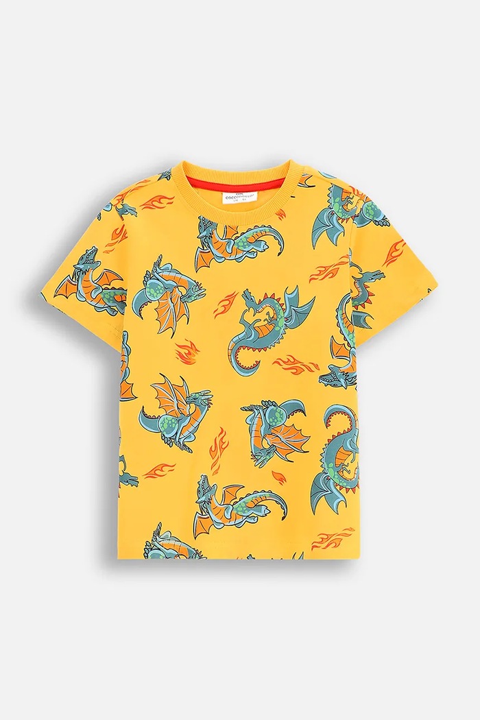 Coccodrillo t-shirt bawełniany dziecięcy wzorzyste żółty WC5143203DBK