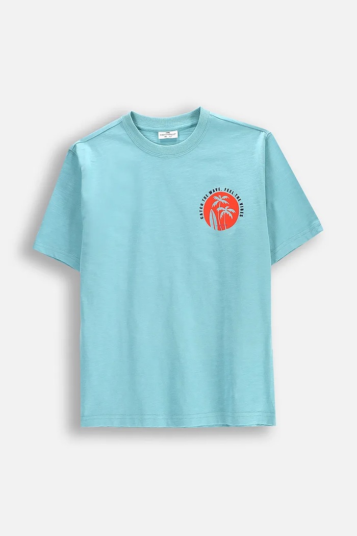Coccodrillo T-shirt bawełniany WC5143201HBJ turkusowy SS25