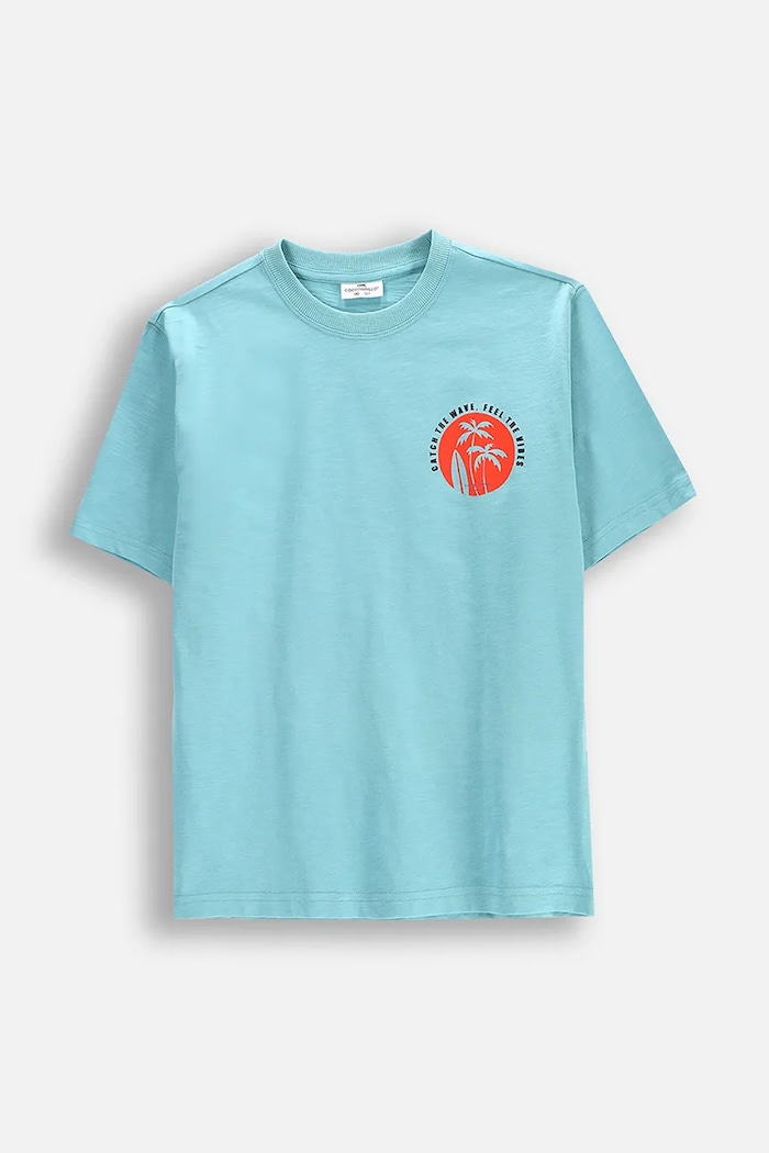 Coccodrillo T-shirt bawełniany WC5143201HBJ turkusowy SS25
