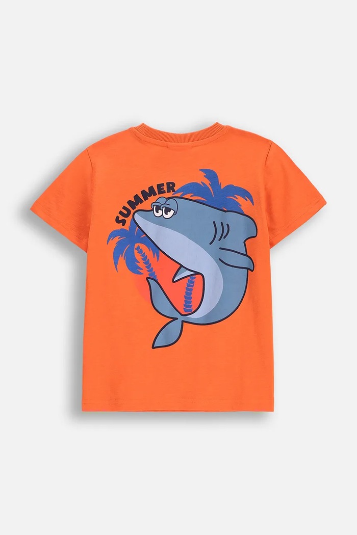 Coccodrillo t-shirt bawełniany dziecięcy WC5143202HBK pomarańczowy SS25