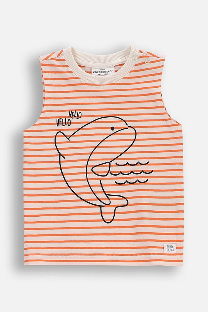Coccodrillo t-shirt bez rękawów nadruk pomarańczowy WC5143301HBN