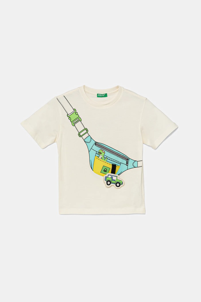 United Colors of Benetton t-shirt bawełniany nadruk beżowy 3I1XG10J6.P.Seasonal