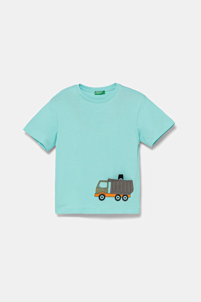 United Colors of Benetton t-shirt bawełniany nadruk turkusowy 3I1XG10J6.P.Seasonal