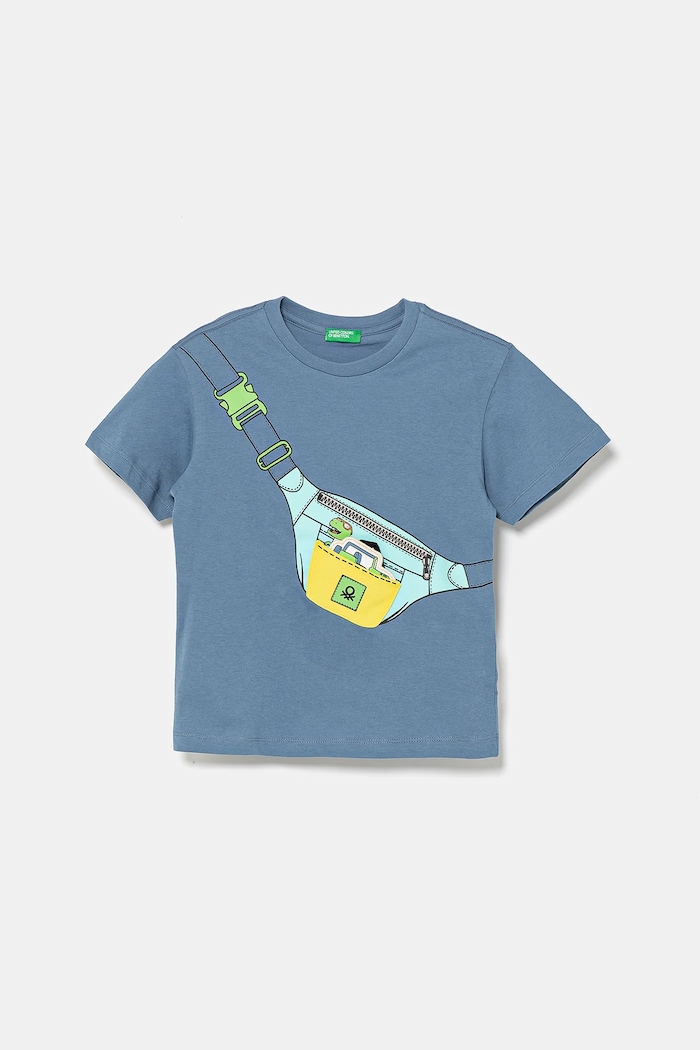 United Colors of Benetton t-shirt bawełniany nadruk niebieski 3I1XG10J6.P.Seasonal