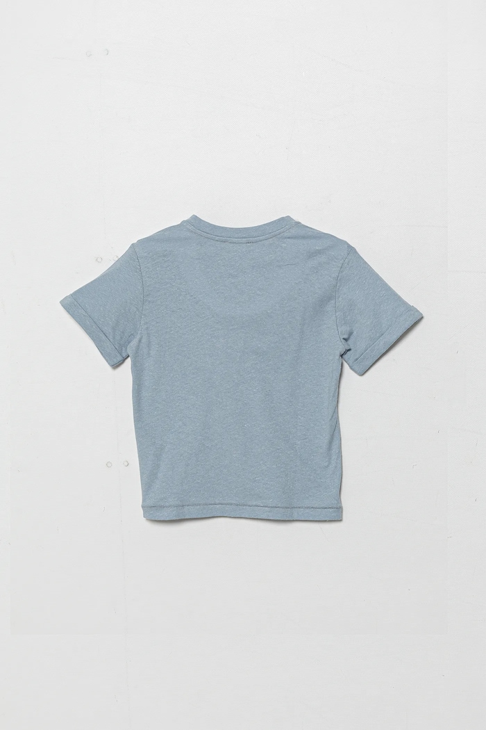United Colors of Benetton t-shirt z domieszką lnu dziecięcy 3F4JG10IF.P.Seasonal niebieski SS25