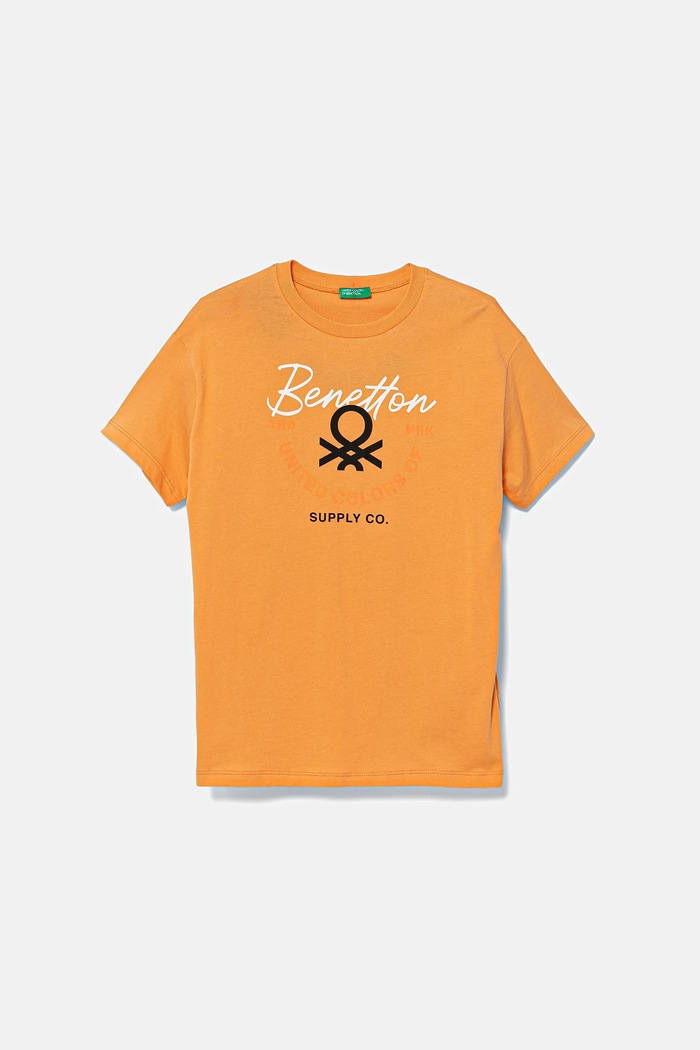 United Colors of Benetton t-shirt bawełniany dziecięcy nadruk pomarańczowy 3I1XC10OO.G.Seasonal