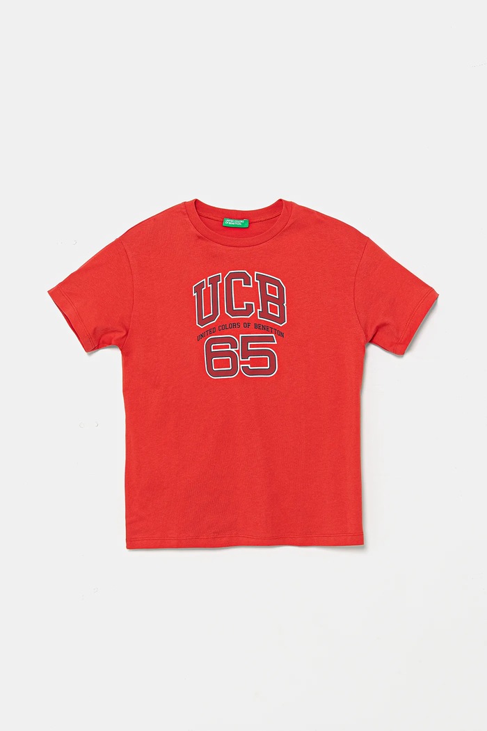 United Colors of Benetton t-shirt bawełniany dziecięcy nadruk czerwony 3I1XC10OO.G.Seasonal