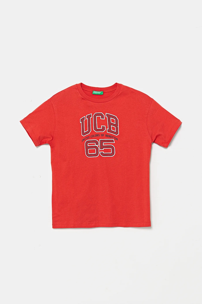 United Colors of Benetton t-shirt bawełniany dziecięcy nadruk czerwony 3I1XC10OO.G.Seasonal